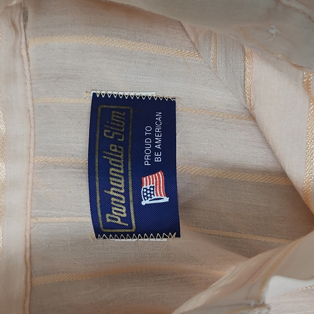 Vintage 80’s Panhandle Slim Peach button Down With Gold Stripes - Picture 2 of 5